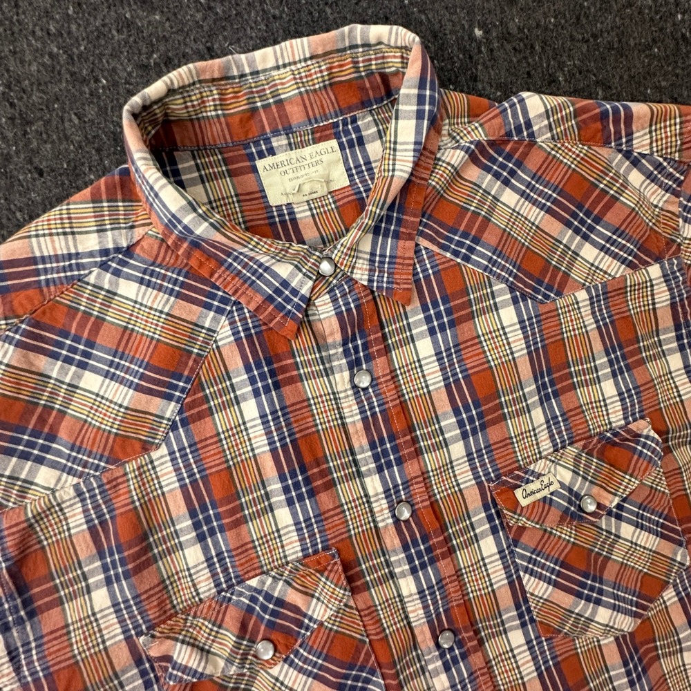 Vtg American Eagle Pearl Snap Shirt Mens XL Plaid Western Made In Hong Kong Y2K